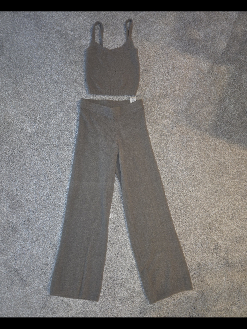 ARITZIA Wilfred Free Hush Knit Taupe Wide-Leg Pants & Matching Crop Tank Top